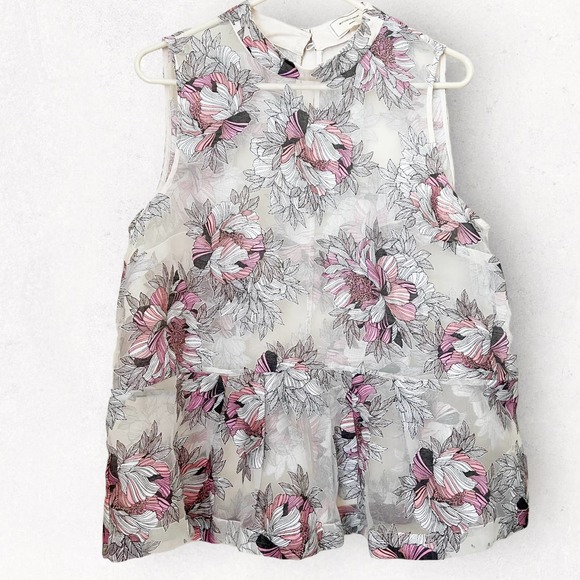 Moulinette Soeurs Sheer Floral Blouse - Red and Cream - Picture 3 of 8